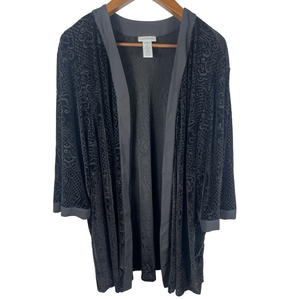 Catherines Velvet Burnout Black cardigan Jacket Boho Whimsy Goth Flowers Plus 4X